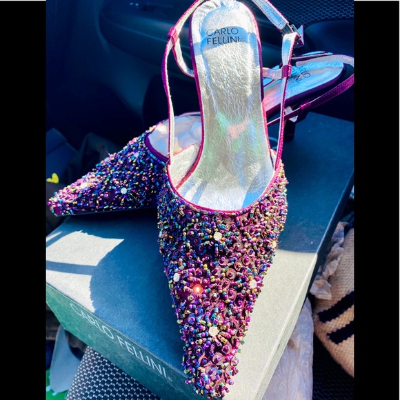 Carlo Fellini heels 👠 purple and iridescent, 8.5 - Picture 1 of 5
